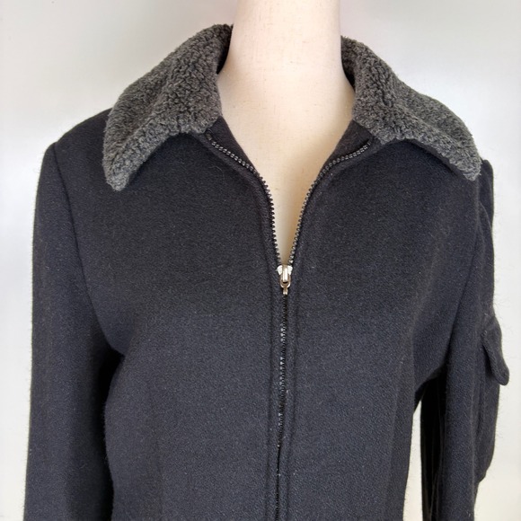 MDP Mario De Pinto Womens Black Wool Utility Jacket Sherpa Collar Made in USA M - Picture 3 of 8